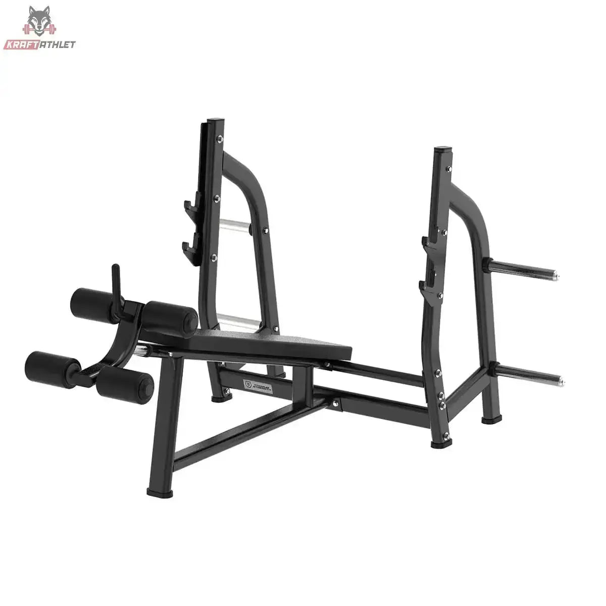 Titanium Strength Black Series Negativ Geneigte Olympische Drückbank: Schrägansicht von links mit geneigter Liegefläche