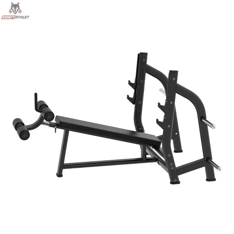 Titanium Strength Black Series Negativ Geneigte Olympische Drückbank: Seitenansicht mit Neigung der Bank und Ablagen
