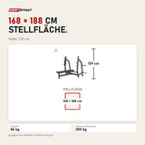 Maßbild Titanium Strength Black Series Olympische Drückbank Flach: Stellfläche 168 × 188 cm, Höhe 129 cm