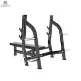 Titanium Strength Black Series Olympische Drückbank Flach: Schrägansicht von hinten mit Scheibenhörnern