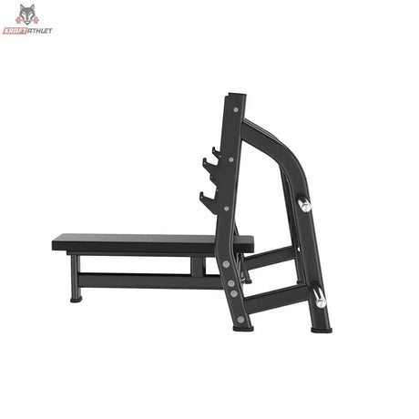 Titanium Strength Black Series Olympische Drückbank Flach: Seitenansicht mit Hantelständer und Liegefläche