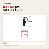 Maßbild Titanium Strength Black Series Pec Deck: Stellfläche 149 × 132 cm, Höhe 201 cm