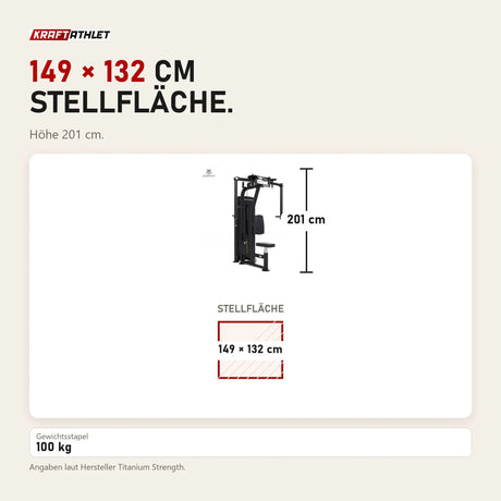 Maßbild Titanium Strength Black Series Pec Deck: Stellfläche 149 × 132 cm, Höhe 201 cm
