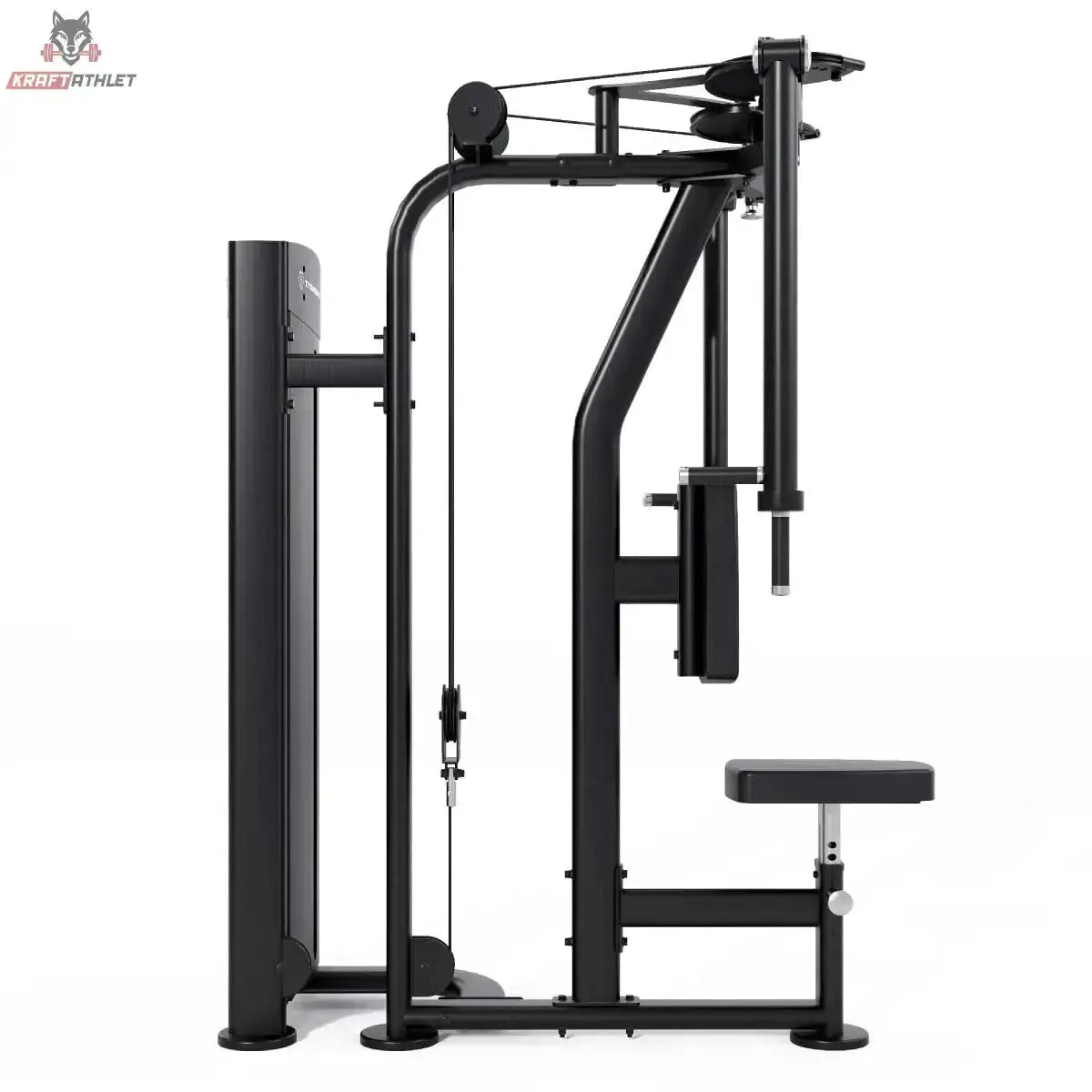 Titanium Strength Black Series Pec Deck – Seitenansicht mit Schwenkarmen und Sitz, schwarz