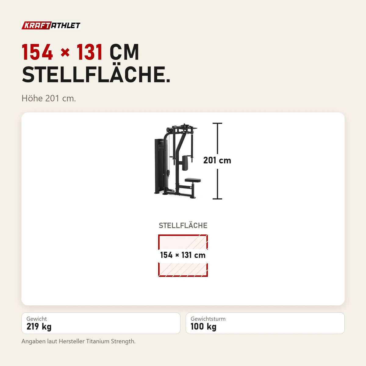 Maßbild Titanium Strength Black Series Pec Fly & Rear Delt: Stellfläche 154 × 131 cm, Höhe 201 cm