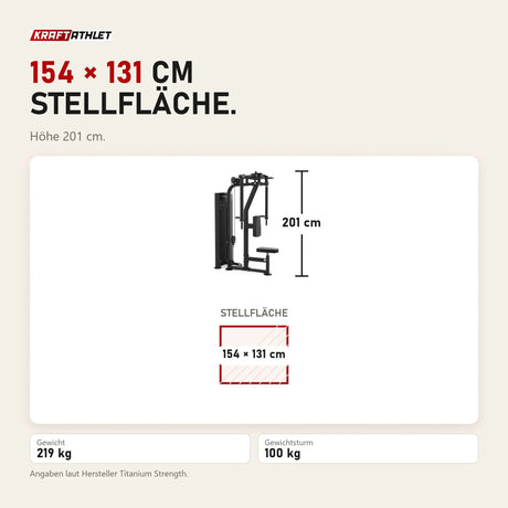 Maßbild Titanium Strength Black Series Pec Fly & Rear Delt: Stellfläche 154 × 131 cm, Höhe 201 cm