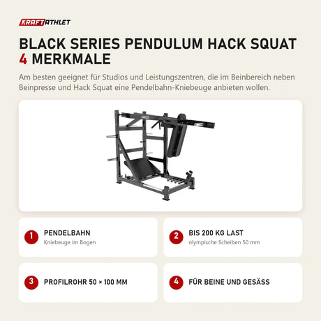 Titanium Strength Black Series Pendulum Hack Squat mit 4 Merkmalen: Pendelbahn, Bis 200 kg Last, Profilrohr 50 × 100 mm, Für Beine und Gesäß
