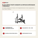 Titanium Strength Black Series Positiv Geneigte Olympische Drückbank mit 4 Merkmalen: Schrägbank mit Langhantelablage, Ovalrohr 50 × 100 × 3 mm, Maximale Belastung 200 kg, Gerätegewicht 103 kg