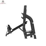 Titanium Strength Black Series Positiv Geneigte Olympische Drückbank: Seitenansicht mit geneigter Liegefläche und Ständern