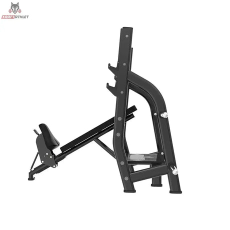 Titanium Strength Black Series Positiv Geneigte Olympische Drückbank: Seitenansicht mit geneigter Liegefläche und Ständern