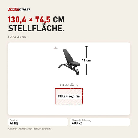 Maßbild Titanium Strength Black Series Pro FID Multi-Positions Bank: Stellfläche 130,4 × 74,5 cm, Höhe 46 cm