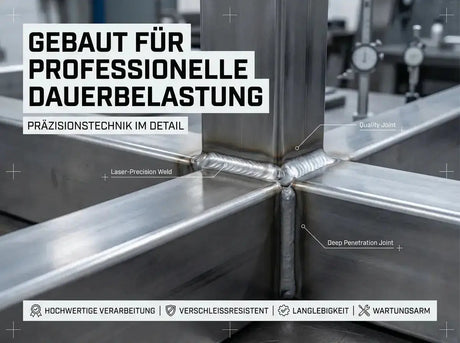 Titanium Strength Black Series Professionelle Flachbank, Nahaufnahme der Schweißnähte am Rahmen