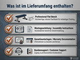 Titanium Strength Black Series Professionelle Flachbank, Grafik zum Lieferumfang mit Bank und Anleitung