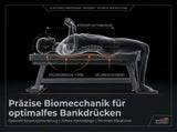 Titanium Strength Black Series Professionelle Flachbank, Grafik mit Person in Liegeposition beim Bankdrücken