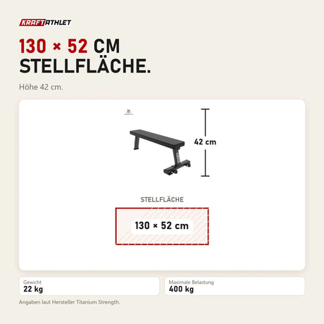 Maßbild Titanium Strength Black Series Professionelle Flachbank: Stellfläche 130 × 52 cm, Höhe 42 cm