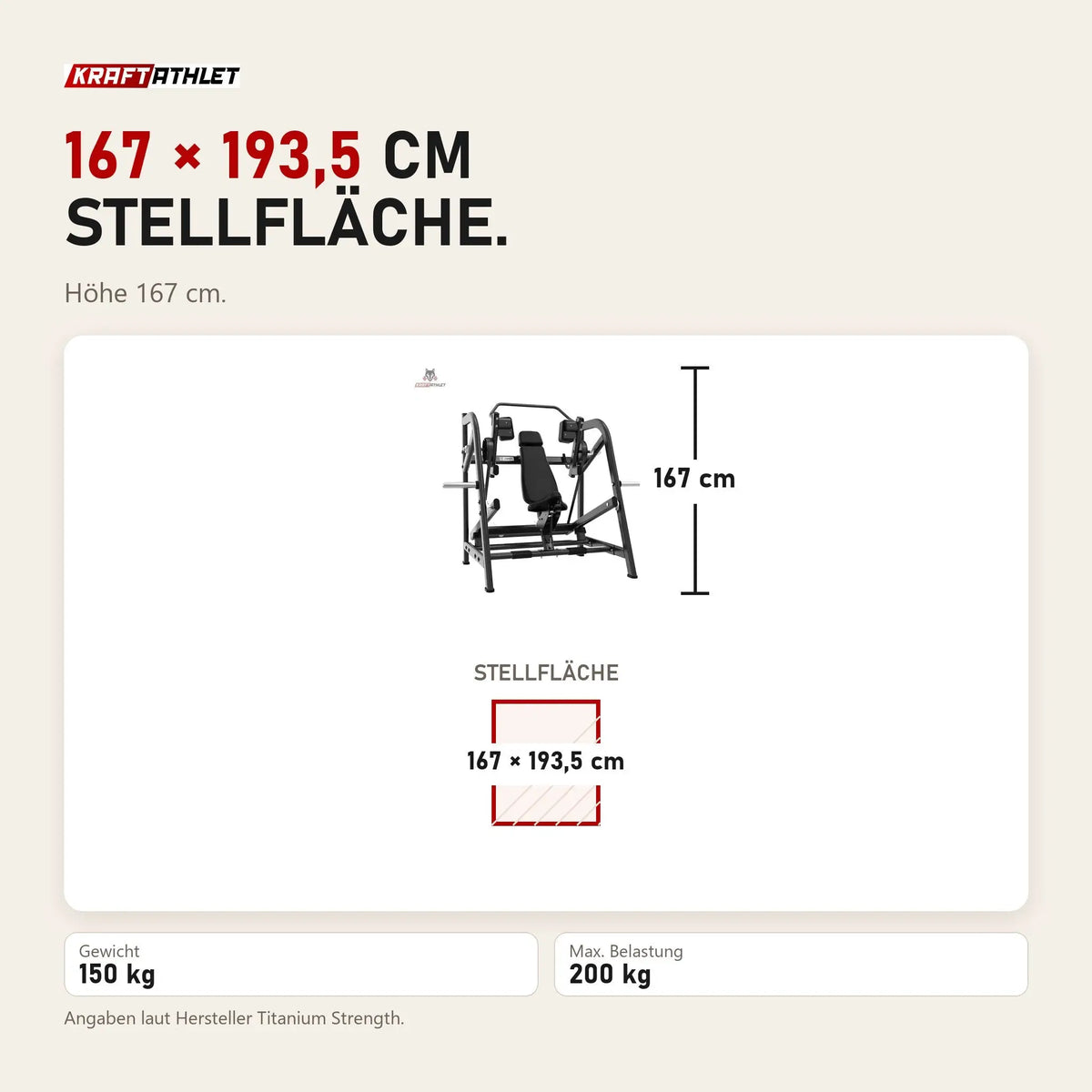 Maßbild Titanium Strength Black Series Pullover Maschine: Stellfläche 167 × 193,5 cm, Höhe 167 cm