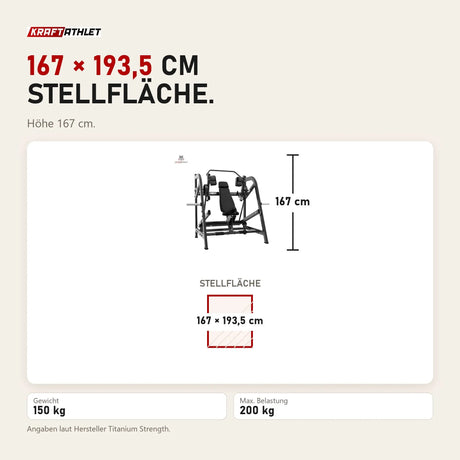 Maßbild Titanium Strength Black Series Pullover Maschine: Stellfläche 167 × 193,5 cm, Höhe 167 cm