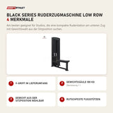 Titanium Strength Black Series Ruderzugmaschine Low Row mit 4 Merkmalen: V-Griff im Lieferumfang, Gewichtssäule 100 kg, Gewicht aus der Sitzposition wählbar, Rutschfeste Fußstützen