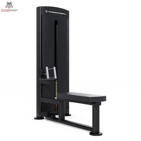 Titanium Strength Black Series Ruderzugmaschine Low Row – Schrägansicht mit Sitzbank, Rudergriff und Gewichtsturm, schwarz