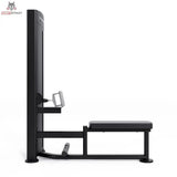 Titanium Strength Black Series Ruderzugmaschine Low Row – Seitenansicht mit langer Sitzbank und Gewichtsturm, schwarz