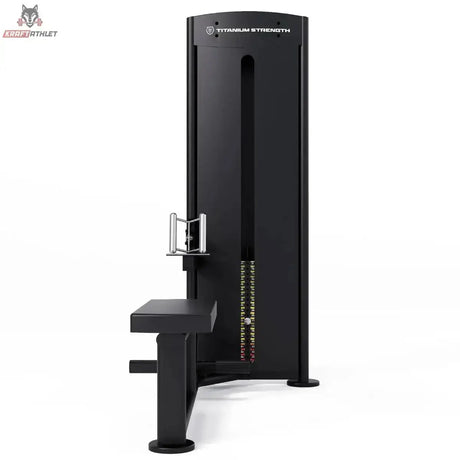 Titanium Strength Black Series Ruderzugmaschine Low Row – Frontansicht vom Sitzende mit Griff und Gewichtsturm, schwarz