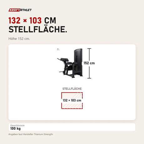 Maßbild Titanium Strength Black Series Rückenstrecker Hyperextension: Stellfläche 132 × 103 cm, Höhe 152 cm