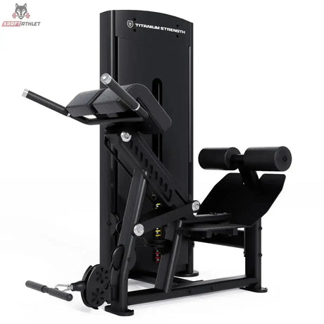 Titanium Strength Black Series Rückenstrecker Hyperextension – Schrägansicht von der anderen Seite mit Rollenpolstern, schwarz