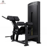 Titanium Strength Black Series Rückenstrecker Hyperextension – Schrägansicht mit Beinpolstern, Rückenpolster und Gewichtsturm, schwarz