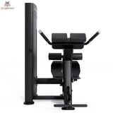Titanium Strength Black Series Rückenstrecker Hyperextension – Seitenansicht mit Beinpolstern und Gewichtsturm, schwarz