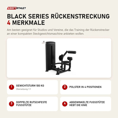 Titanium Strength Black Series Rückenstreckung mit 4 Merkmalen: Gewichtsturm 100 kg, Polster in 4 Positionen, Doppelte rutschfeste Fußstütze, Abgewinkelte Fußstütze hebt die Knie