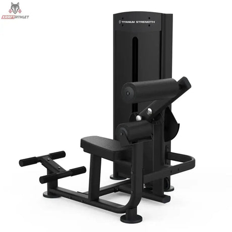 Titanium Strength Black Series Rückenstreckung: Schrägansicht von rechts mit Sitz und Fußrolle, in Schwarz