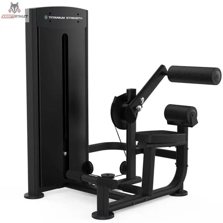 Titanium Strength Black Series Rückenstreckung: Schrägansicht mit Rückenrolle und Fußstütze, in Schwarz