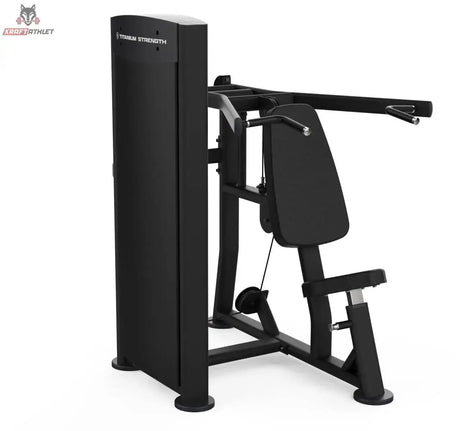 Titanium Strength Black Series Schulterpresse: Seitenansicht mit Gewichtsturm vorne, in Schwarz