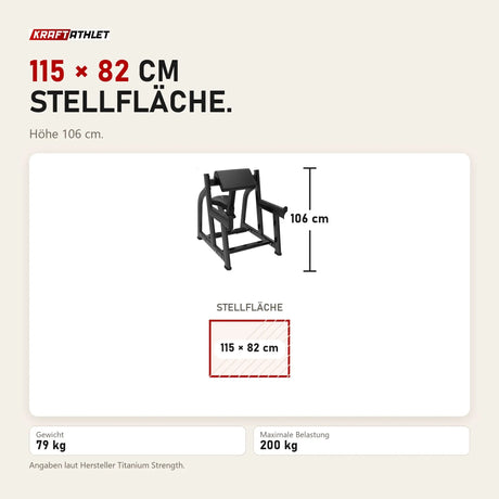 Maßbild Titanium Strength Black Series Scott-Bank Preacher: Stellfläche 115 × 82 cm, Höhe 106 cm