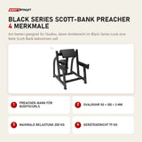 Titanium Strength Black Series Scott-Bank Preacher mit 4 Merkmalen: Preacher-Bank für Bizepscurls, Ovalrohr 50 × 100 × 3 mm, Maximale Belastung 200 kg, Gerätegewicht 79 kg