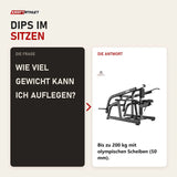 Frage und Antwort zu Titanium Strength Black Series Seated Dip Maschine: Wie viel Gewicht kann ich auflegen?