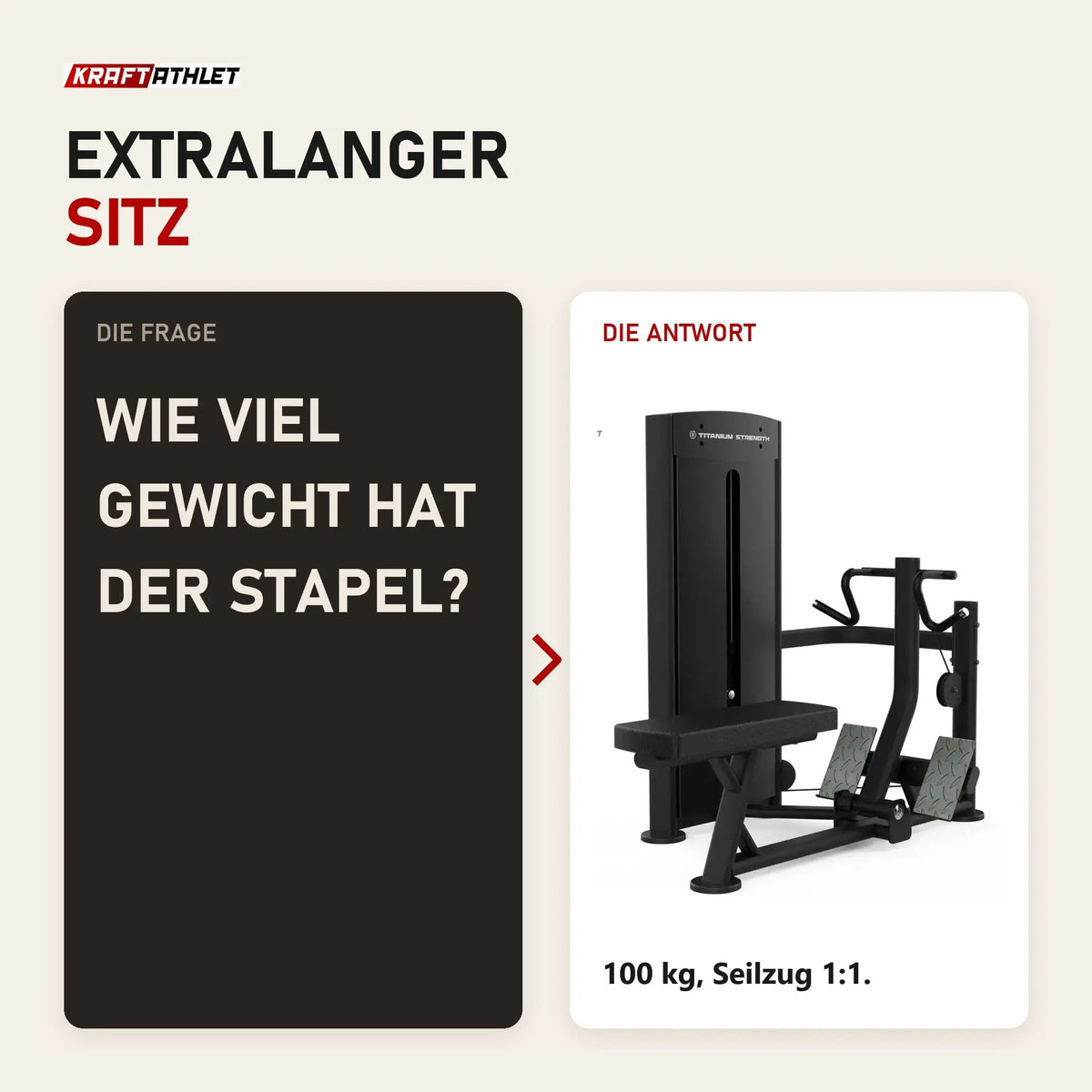 Frage und Antwort zu Titanium Strength Black Series Seated Row: Wie viel Gewicht hat der Stapel?