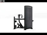 Titanium Strength Black Series Seated Row: Ansicht von hinten auf den Gewichtsturm, in Schwarz