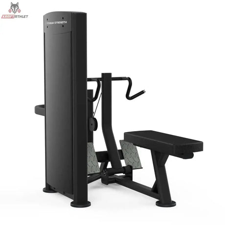 Titanium Strength Black Series Seated Row: Seitenansicht mit Gewichtsturm und Sitzpolster, in Schwarz