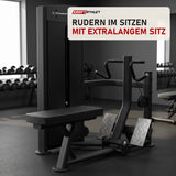 Titanium Strength Black Series Seated Row in einem fertig eingerichteten Studio mit dunklen Wänden und Gummiboden