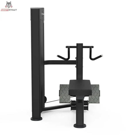 Titanium Strength Black Series Seated Row: Vorderansicht mit Rudergriffen und Fußstützen, in Schwarz