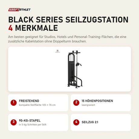 Titanium Strength Black Series Seilzugstation mit 4 Merkmalen: Freistehend, 15 Höhenpositionen, 90-kg-Stapel, Seilzug 2:1