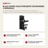 Titanium Strength Black Series Selectorisierte Seitenheben mit 4 Merkmalen: Gepolsterte Armstützen statt Kurzhanteln, Sitz in 8 Positionen verstellbar, Gewichtsstapel 100 kg, Polster aus hochdichtem Schaumstoff 60 mm