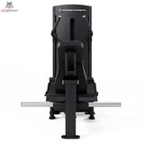 Titanium Strength Black Series Selectorisierte Hip Thrust – Vorderansicht von der Fußseite mit Hüftbügel, schwarz