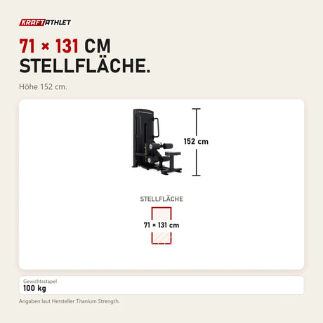 Maßbild Titanium Strength Black Series Selectorisierte Ultimate Hip Thrust: Stellfläche 71 × 131 cm, Höhe 152 cm