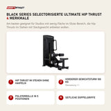 Titanium Strength Black Series Selectorisierte Ultimate Hip Thrust mit 4 Merkmalen: Hip Thrust im Stehen ohne Hanteln, Vorderer Gewichtsturm 100 kg, Polsterrolle in 5 Positionen, Seitliche Doppelgriffe