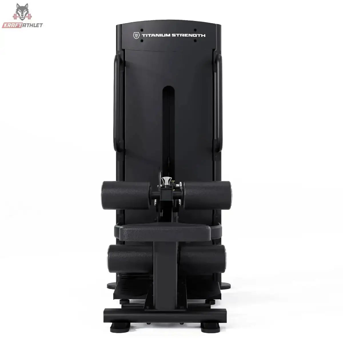 Titanium Strength Black Series Selectorisierte Ultimate Hip Thrust: Vorderansicht mit Beinrollen und Haltegriffen