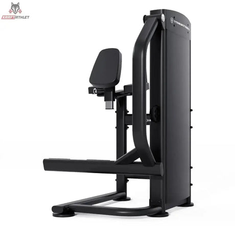 Titanium Strength Black Series Selectorized Glute: Schrägansicht von links mit Rückenpolster und Hebel