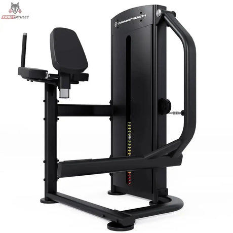 Titanium Strength Black Series Selectorized Glute: Schrägansicht von rechts mit Rückenpolster und Hebel