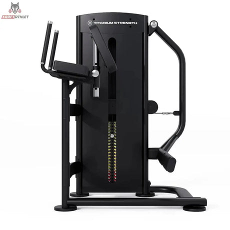 Titanium Strength Black Series Selectorized Glute: Seitenansicht mit Gewichtsturm und Beinhebel